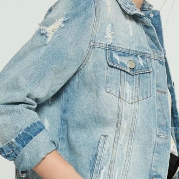 MVN 100% Cotton Womens Distressed Ripped Denim Jacket - Picture 9 of 10